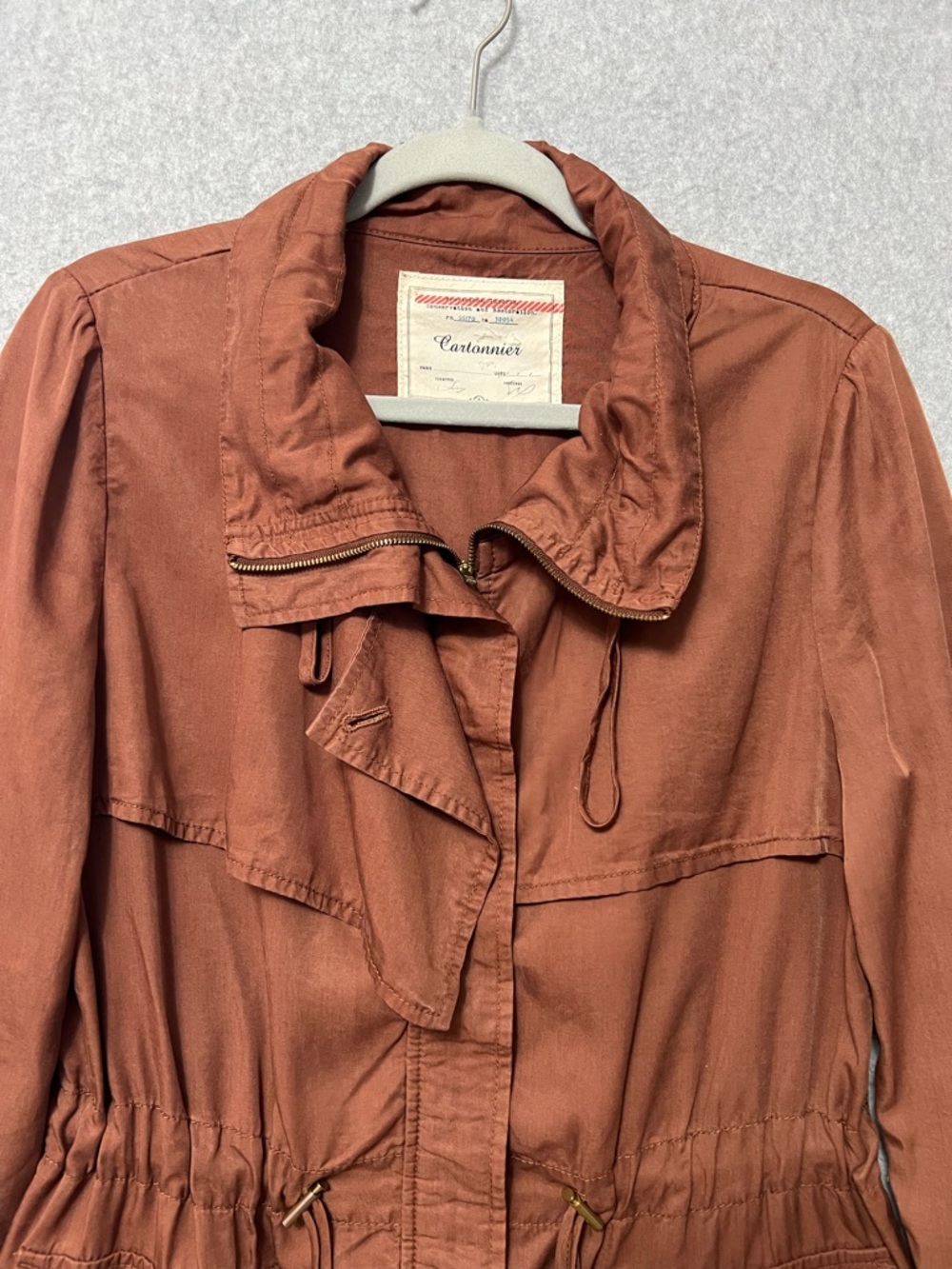 Cartonnier Anthropologie Safari Anorak Jacket Size 8 Rust Brown Tencel Utility - Picture 3 of 11